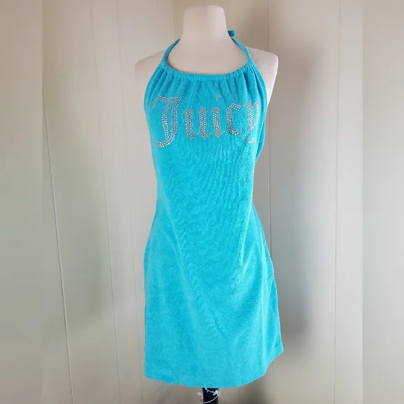 Juicy Couture | Dresses | Juicy Couture Blue Crush Rhinestone Terry Cloth Halter  Dress | Poshmark